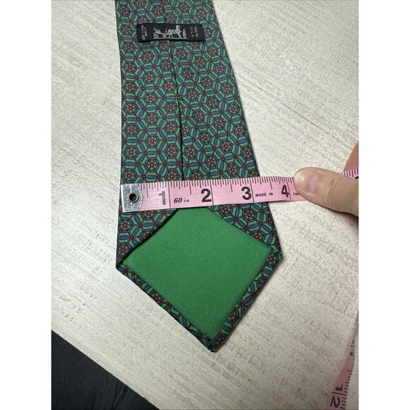 Hermes Silk Tie Style 7149 HA Green Blue Red Geometric - Picture 7 of 10